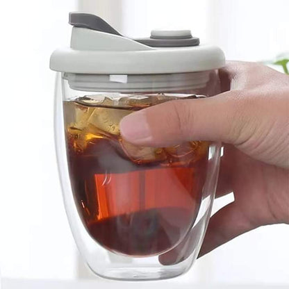 Double Layer Travel Glass Mug With Lid