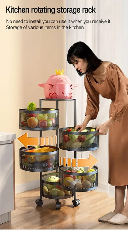 Rotating Round Kitchen Storage Trolly