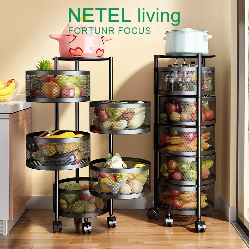 Rotating Round Kitchen Storage Trolly