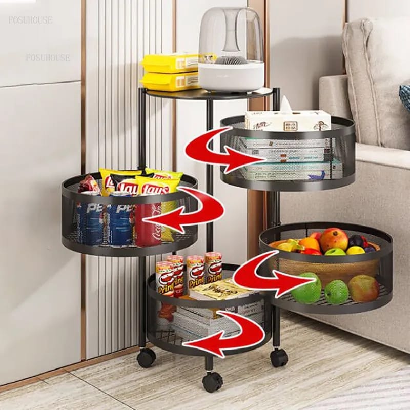 Rotating Round Kitchen Storage Trolly