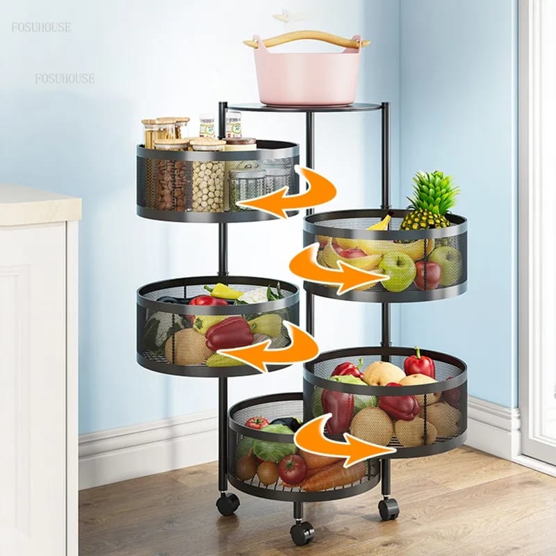 Rotating Round Kitchen Storage Trolly