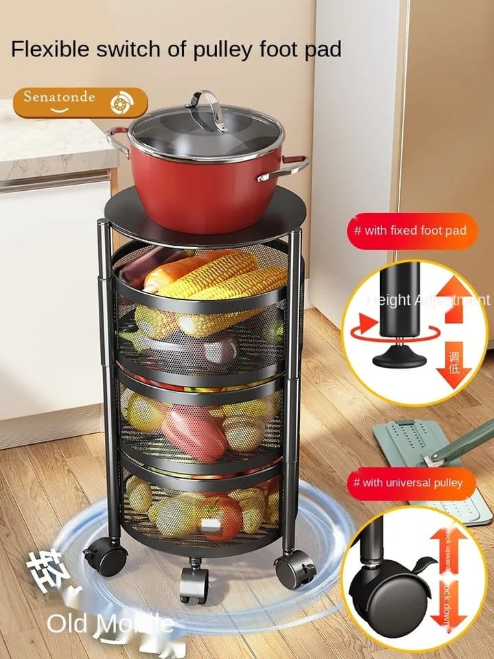 Rotating Round Kitchen Storage Trolly