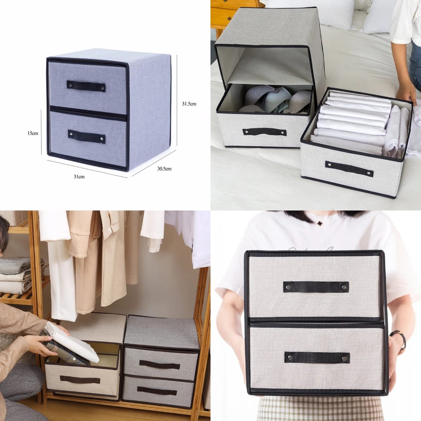 2 Drawer Fabric Storage Box Orgainzer