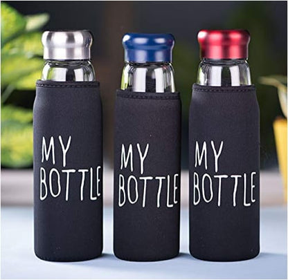 Glass Water Bottle With Aluminum Cap & My Bottle Black Pouch, 750ml Capacity