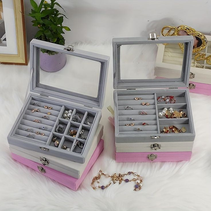 Velvet Rings & Earrings Organizer Storage Box