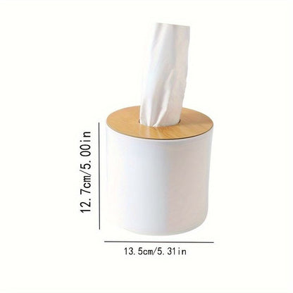 Round Tissue Box With Wooden Lid