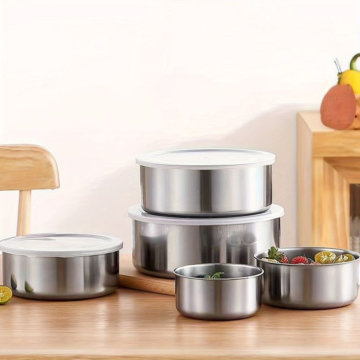 5pcs Stainless Steel Container with Cover