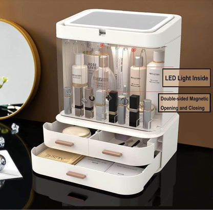 Cosmetics Storage Box With Mirror Led Light