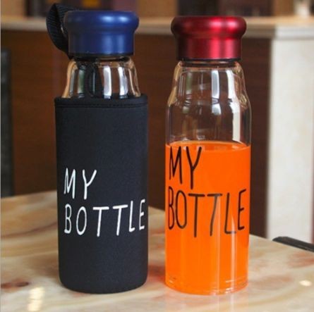 Glass Water Bottle With Aluminum Cap & My Bottle Black Pouch, 750ml Capacity