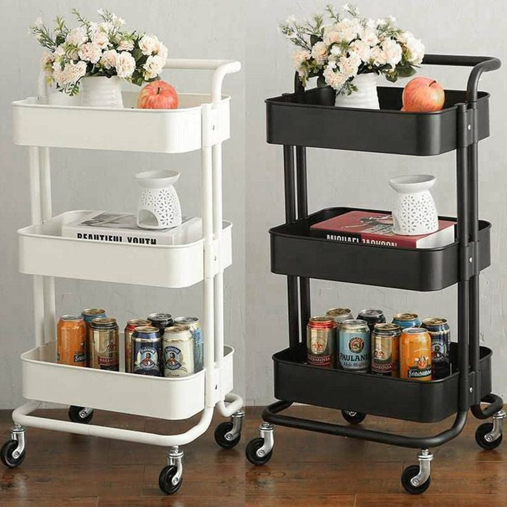 3 Tier Foldable Metal Cart With Wheels