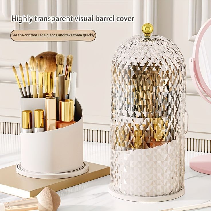 Luxury Diamond Pattern Rotating Brush Holder