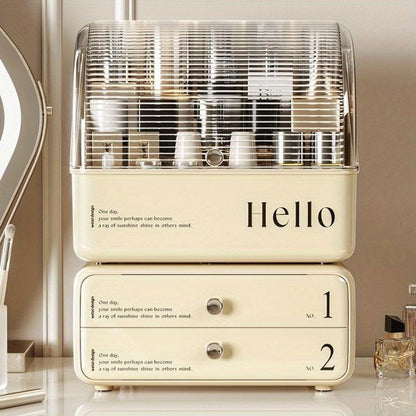 Cosmetic Organizer With Dual Shelves And Brushes Holder