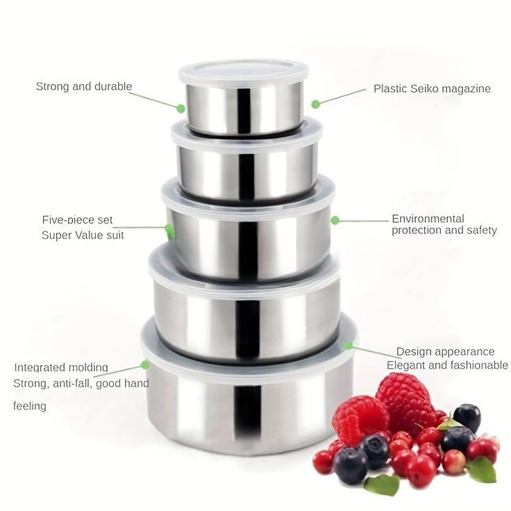 5pcs Stainless Steel Container with Cover