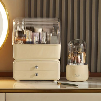 Cosmetic Organizer With Dual Shelves And Brushes Holder