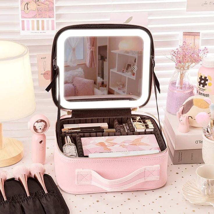 Cosmetics Storage Bag With Led Mirror