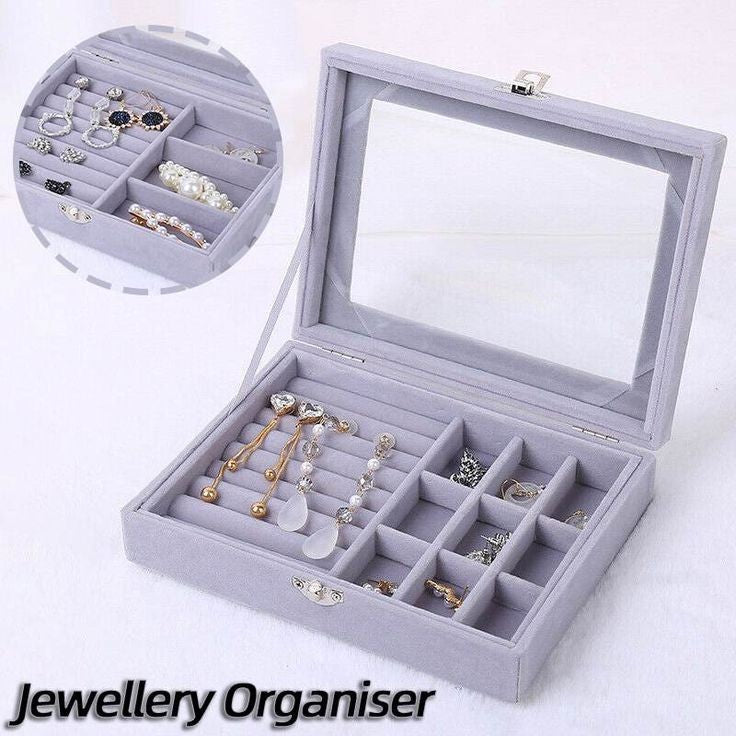 Velvet Rings & Earrings Organizer Storage Box