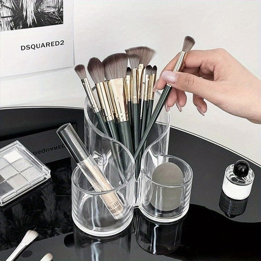 Transparent 3 Grid Makeup Brush Holder