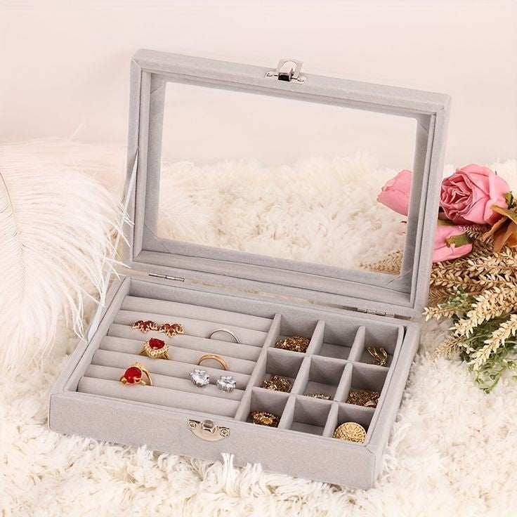 Velvet Rings & Earrings Organizer Storage Box