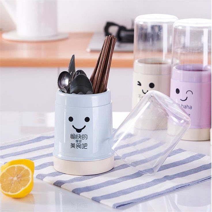 Smiley Cutlery Holder With Lid