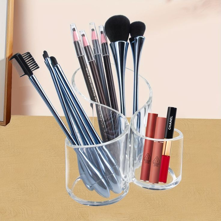 Transparent 3 Grid Makeup Brush Holder