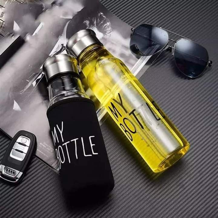 Glass Water Bottle With Aluminum Cap & My Bottle Black Pouch, 750ml Capacity