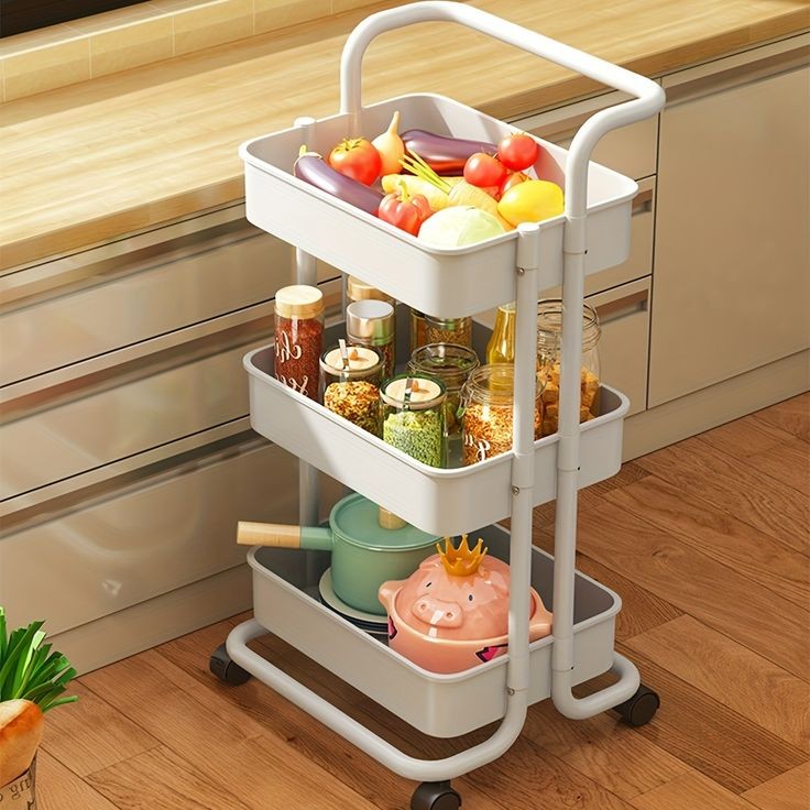 3 Tier Foldable Metal Cart With Wheels