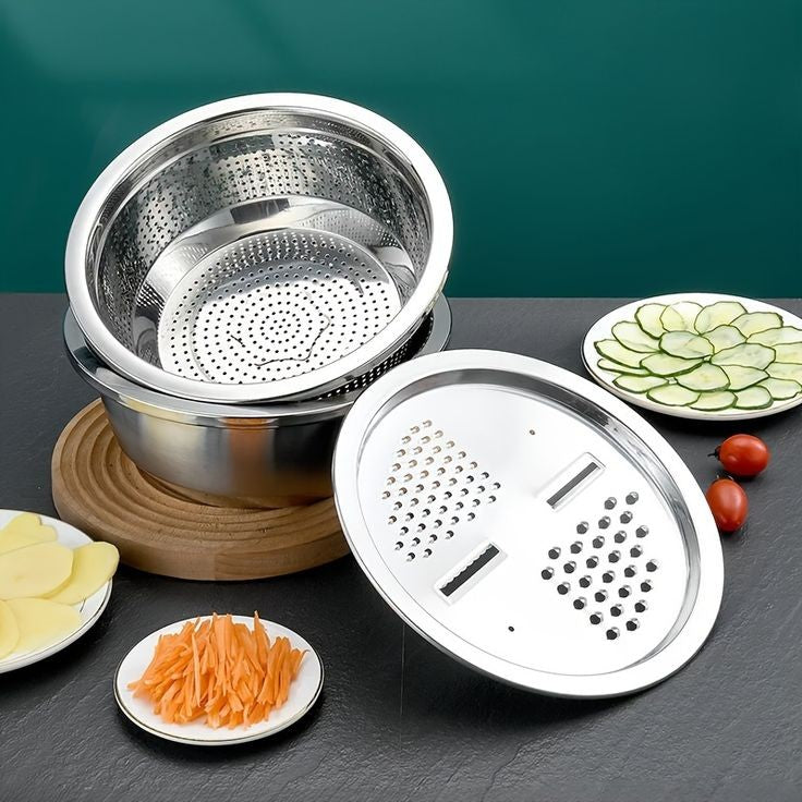 3Pcs Stainless Steel Kitchen Set Colander Slicer Grater