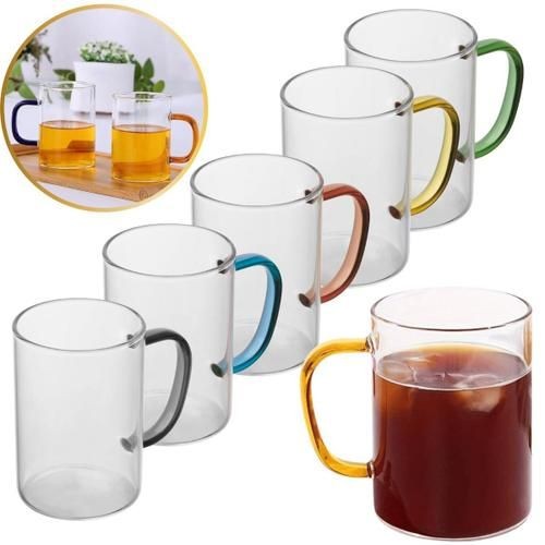 Set of 6 Glass Cups with Multicolor Handles 330 ML