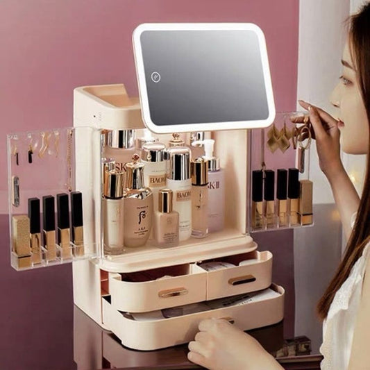 Cosmetics Storage Box With Mirror Led Light