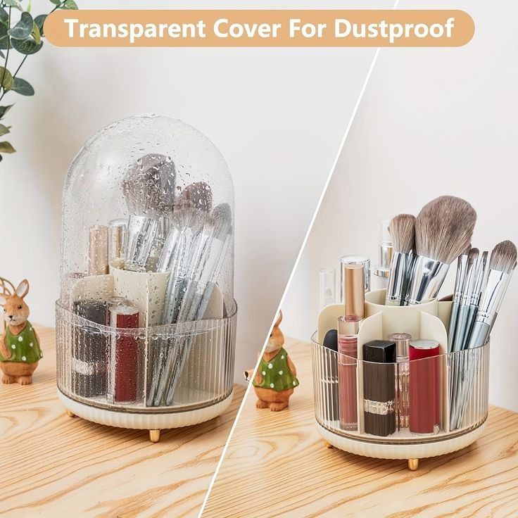 Rotating Brush Holder With Transparent Covered Lid