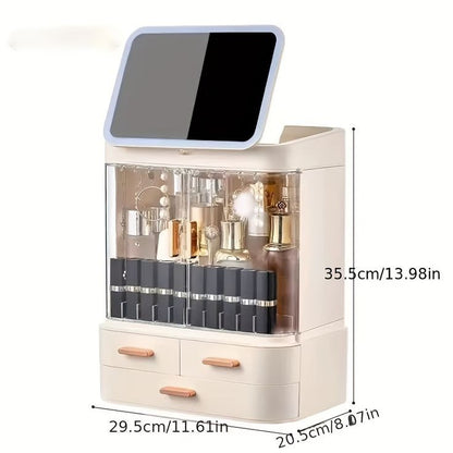 Cosmetics Storage Box With Mirror Led Light