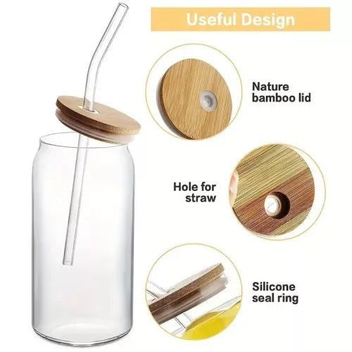 Glass With Lid And Glass Straw 350 ML Capacity