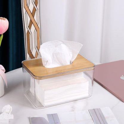 Transparent Tissue Box With Wooden Top