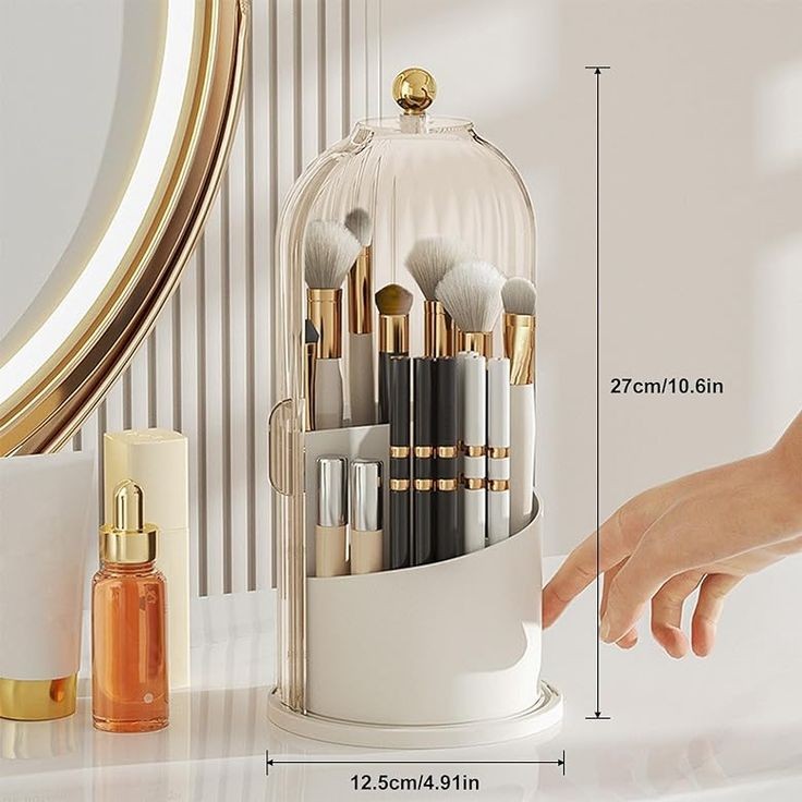 360° Rotating Makeup Brush Holder With Lid