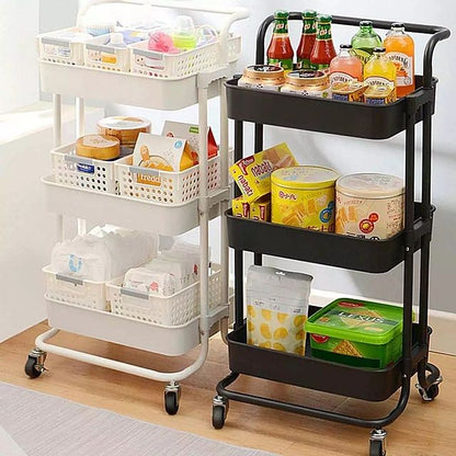 3 Tier Foldable Metal Cart With Wheels