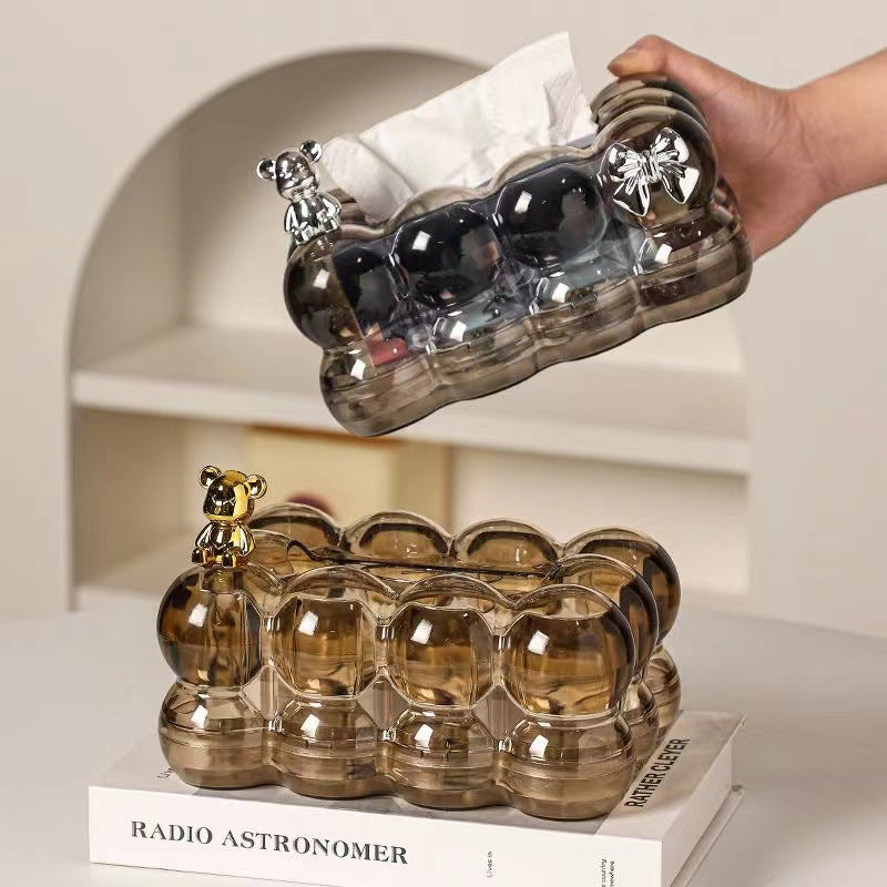 Transparent Luxury Bubble Tissue Box with Chrome Bunny & Bow Design