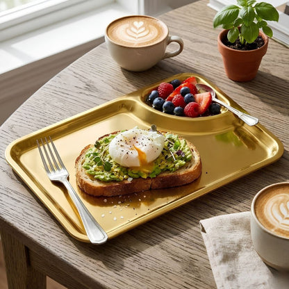 Stainless Steel Premium Golden Serving Plate, Dining Serving Tray