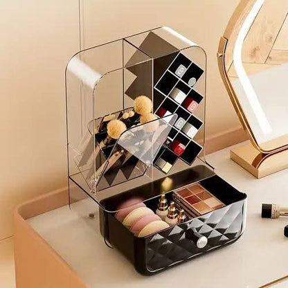 Luxury Dustproof Cosmetic Organizer – Premium Makeup Storage Box with Drawer