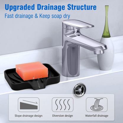 Silicone Soap Dish & Kitchen Soap Tray, Durable Rubber Soap Dish with Drainage