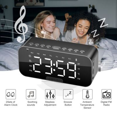 Multifunction Rechargeable Alarm Clock With Wireless Bluetooth Speaker, Radio Desk Clock