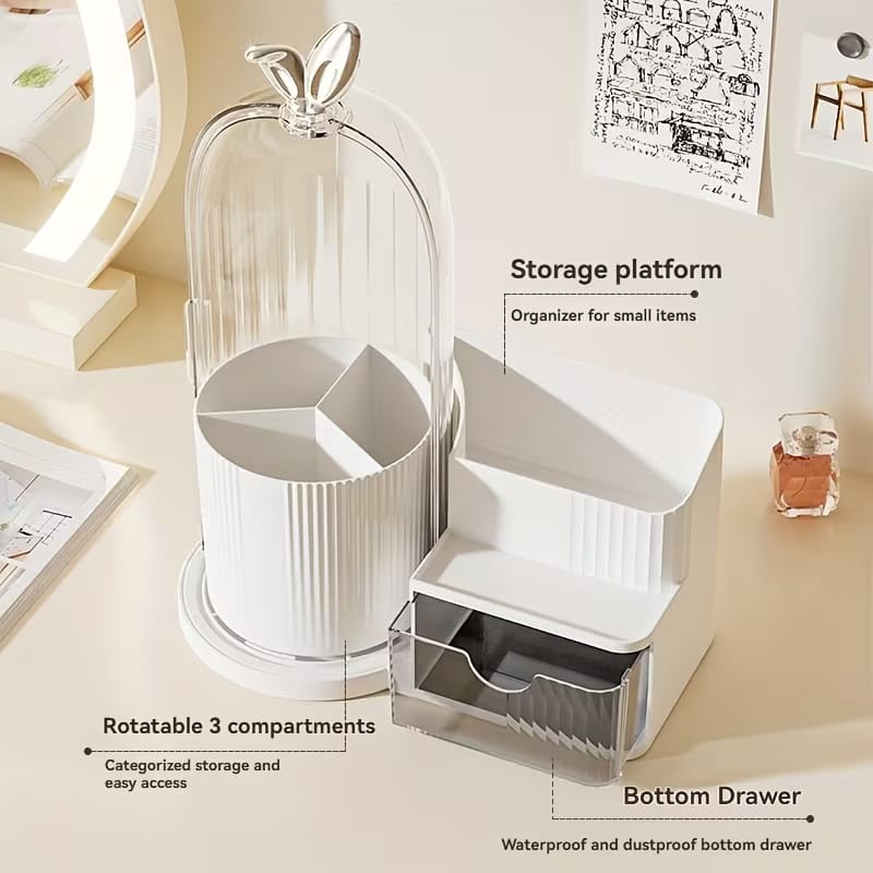 Rotating Brush Holder With Cosmetics Organizer