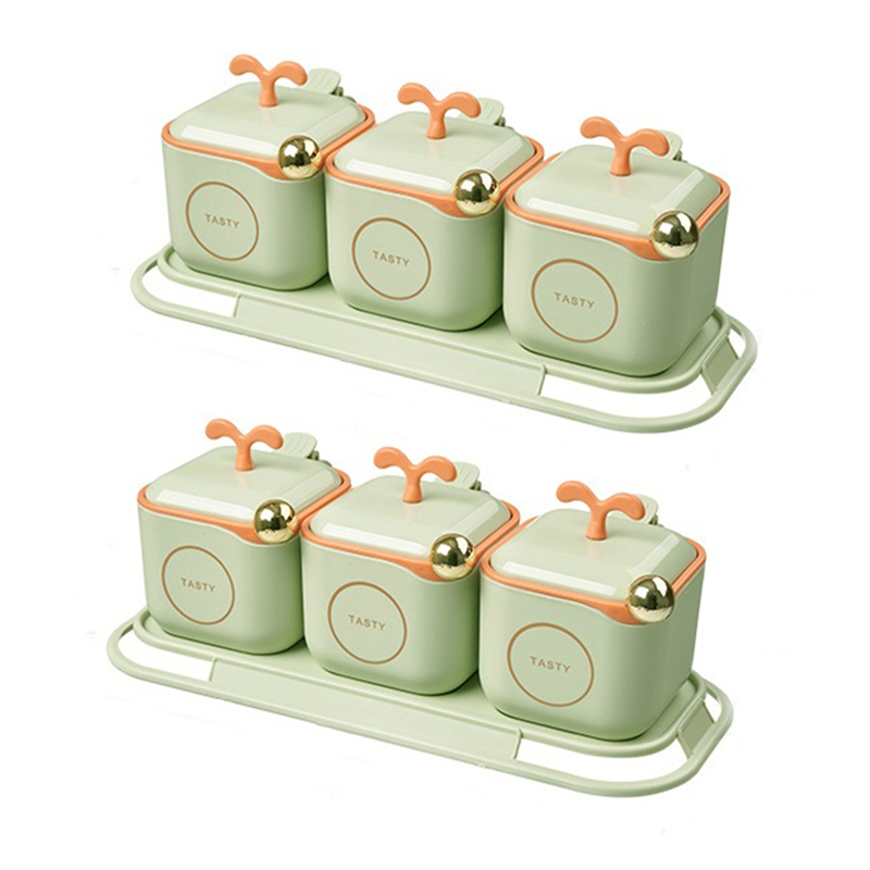 3-Piece Modern Spice Jar Set with Tray & Spoons – Airtight Containers for Kitchen Storage