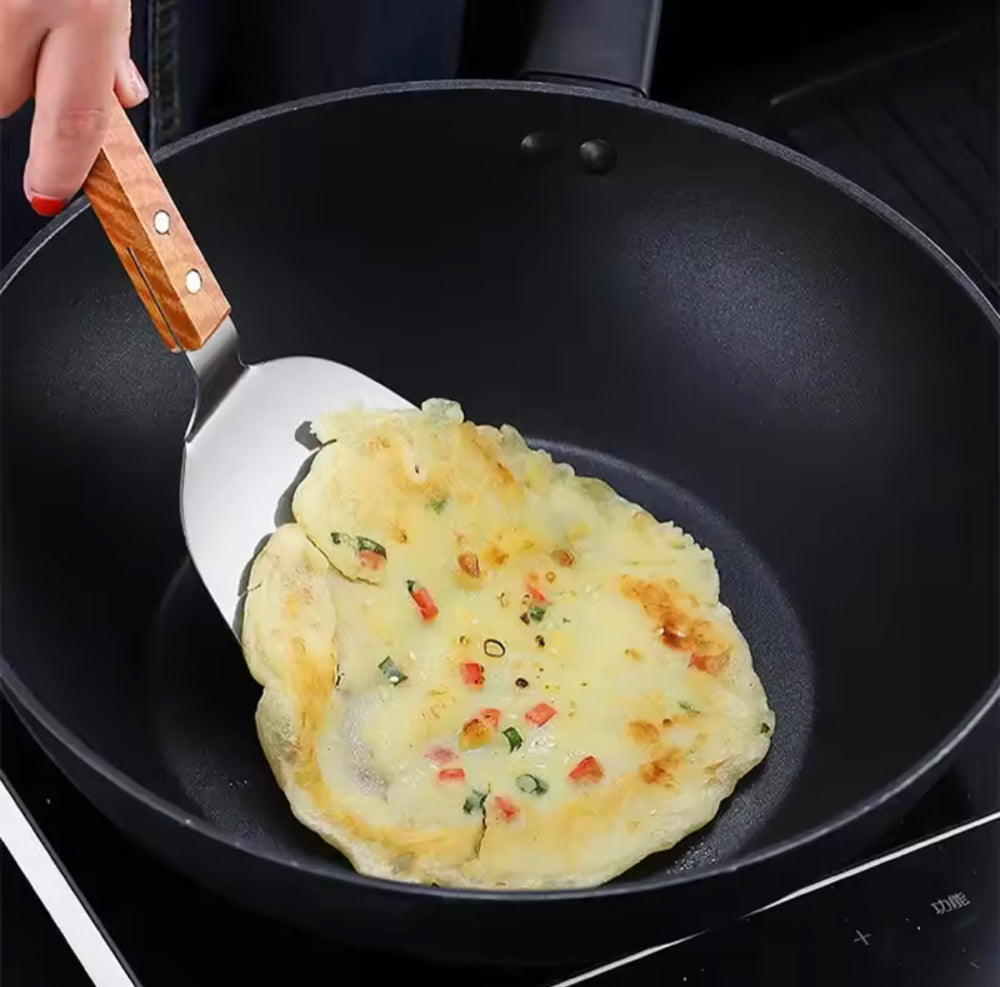 Stainless Steel Cooking Shovel, Cookware Spatula With Wooden Handle