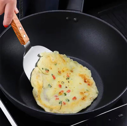 Stainless Steel Cooking Shovel, Cookware Spatula With Wooden Handle