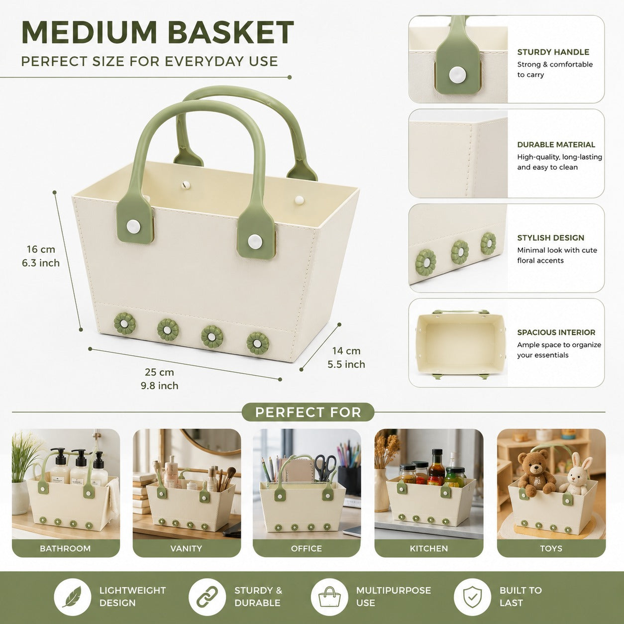 Flowery Rectangle Purse Basket with Rubber Handle