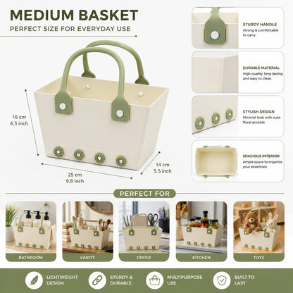 Flowery Rectangle Purse Basket with Rubber Handle