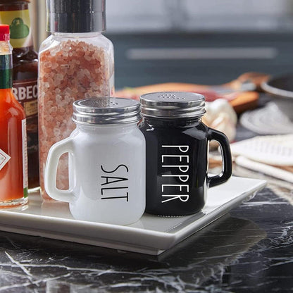 Salt and Pepper Shaker Set, Glass Black and White Shaker Set