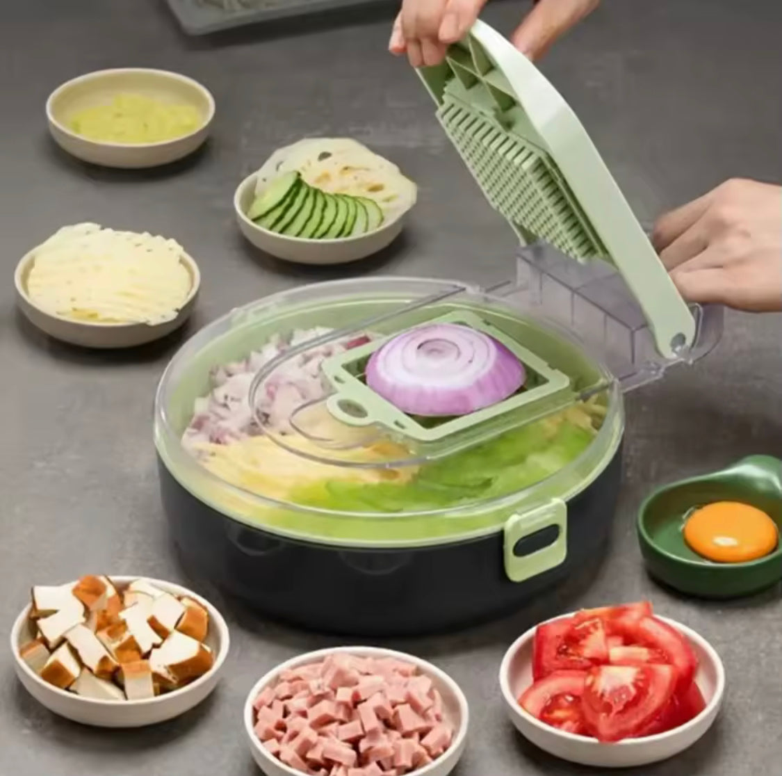 Manual 9 In 1 Vegetable Chopper, Draining Vegetable Cutter With Stainless Steel Blades