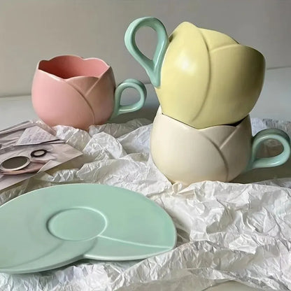 Ceramic Mini Tulip Coffee Mug With Saucers