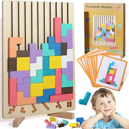 3D Wooden Tetris Puzzle Blocks Educational Colorful Set